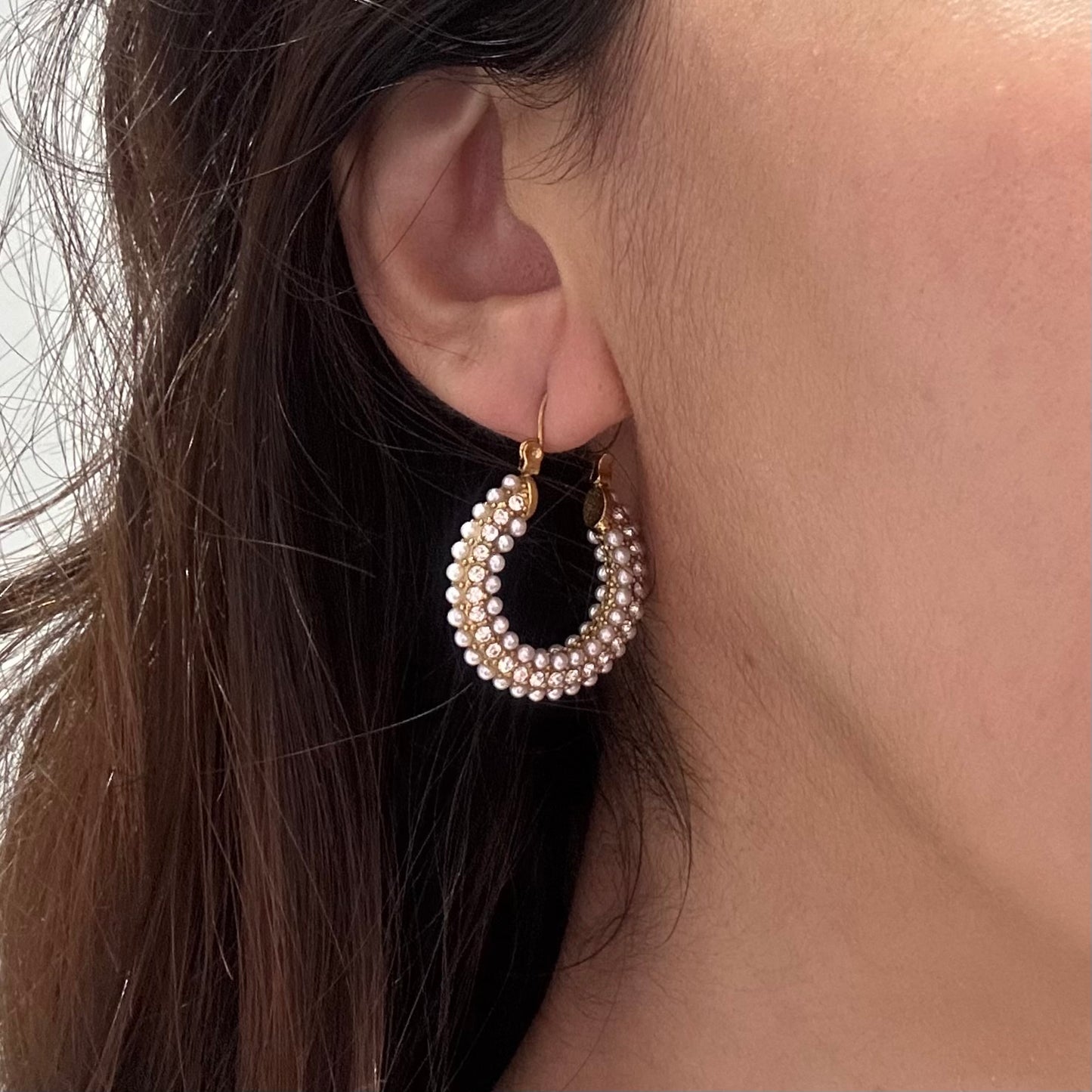 Crystal Pearl Hoop Earrings