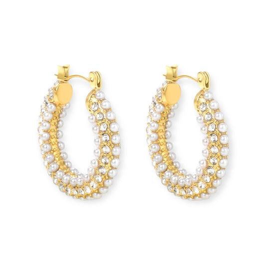 Crystal Pearl Hoop Earrings