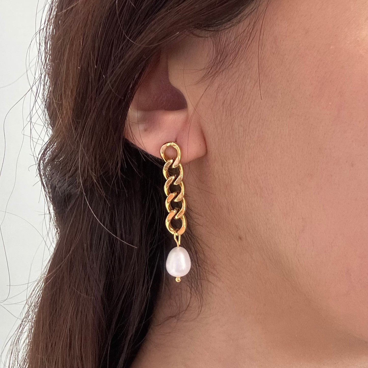 Chainlink Pearl Drop Earrings
